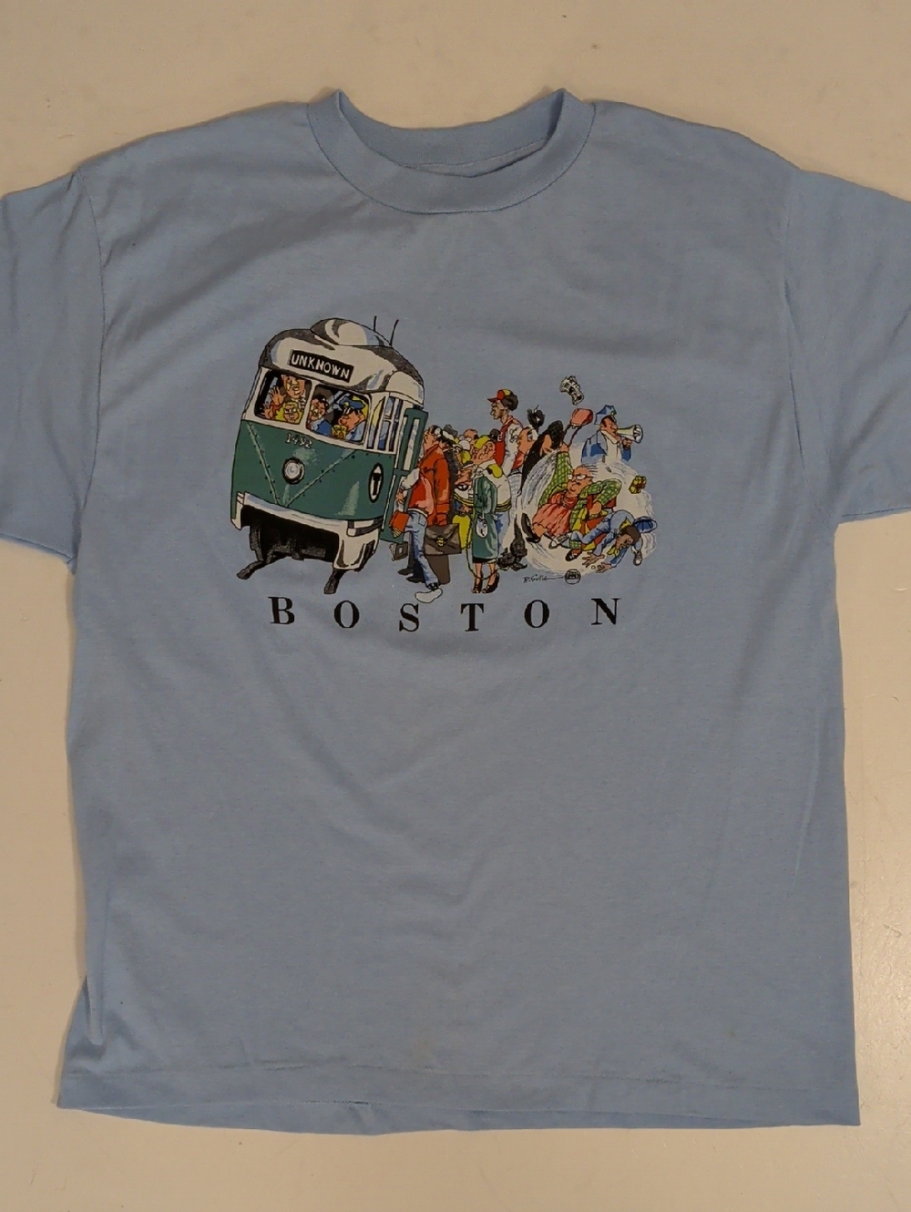Vintage Boston T-Shirt Streetcar Graphic R Sullivan Humor Single Stitch USA Tee